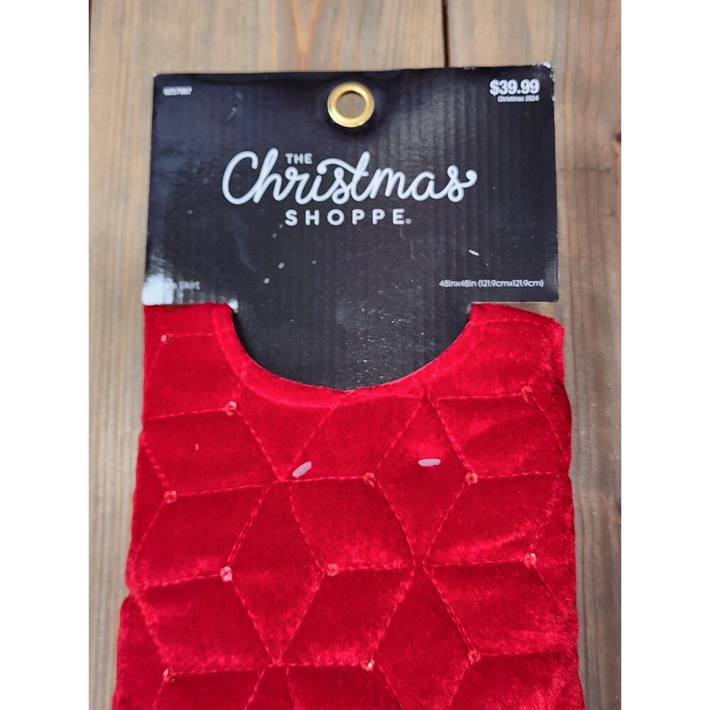 Christmas Tree Skirt Red with Red Glitter Accents Brand New 48" X 48"